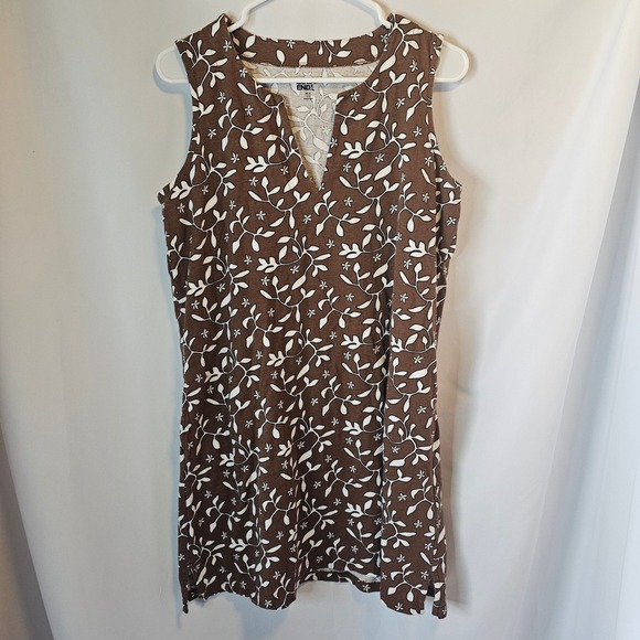 Lands' End Dresses & Skirts - Lands End Sleeveless Tunic Dress M Petite Brown Floral Botanical Cottagecore